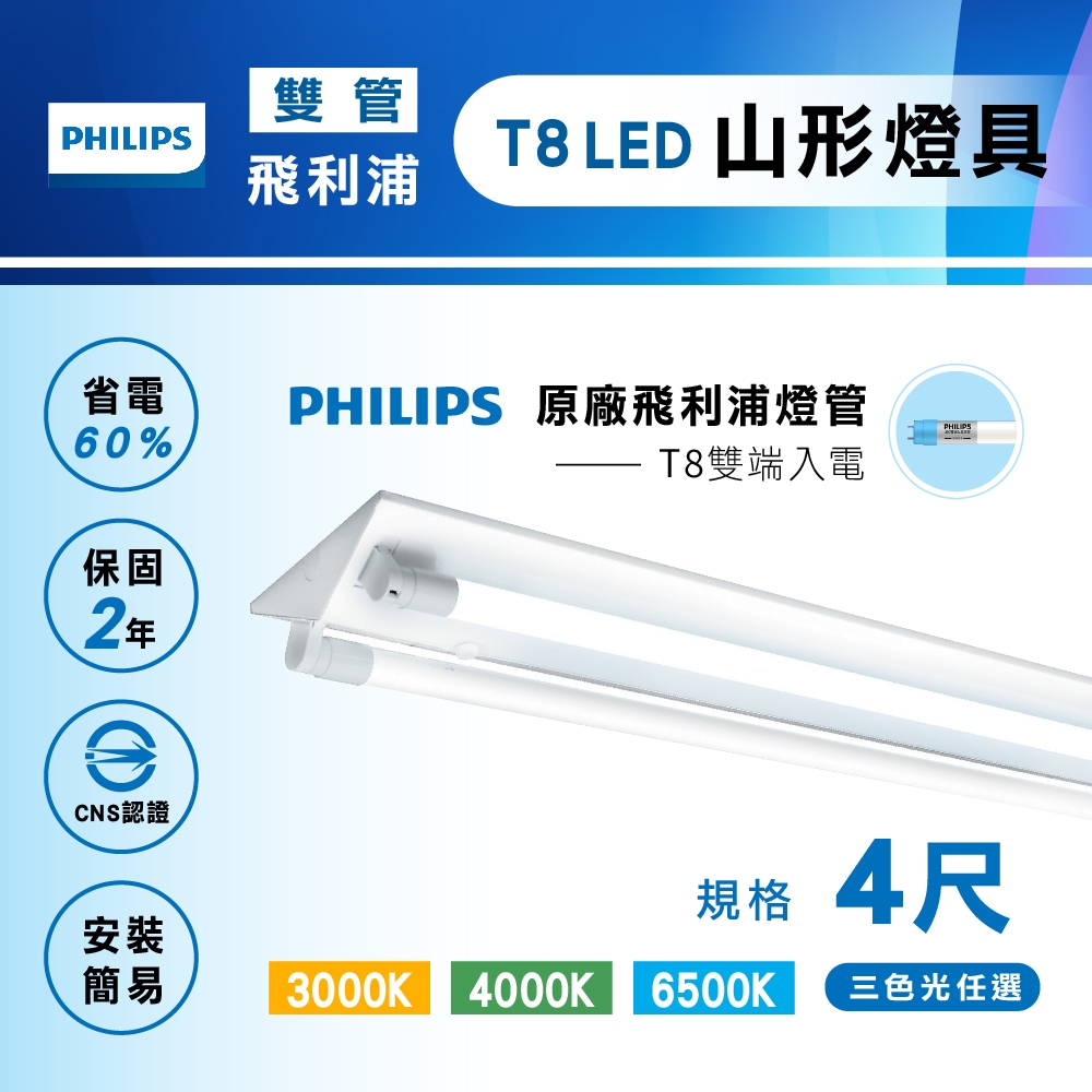 【量大另有折扣】飛利浦 LED T8 山型燈具 日光燈管 燈座 LED山型燈具 飛利浦日光燈座 飛利浦山形燈具 整組搭 | 蝦皮購物