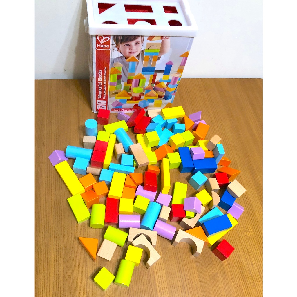 德國Hape E8247 創意積木桶101pcs 玩具積木疊疊樂智力訓練親子互動遊戲