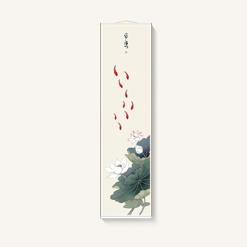 荷花中式掛軸裝飾畫柱子客廳掛畫禪意茶室九魚圖玄關四聯蓮花卷軸| 蝦皮購物