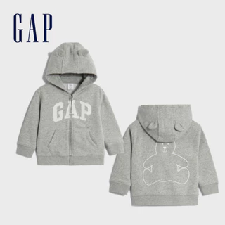 Gap 嬰兒裝 Logo小熊印花熊耳連帽外套-灰色(784493)