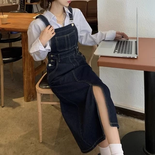 𝐃𝐲𝐢𝐚.𝐨𝐫 現貨 | 版型很顯瘦🇰🇷韓國復古牛仔吊帶A字連身裙