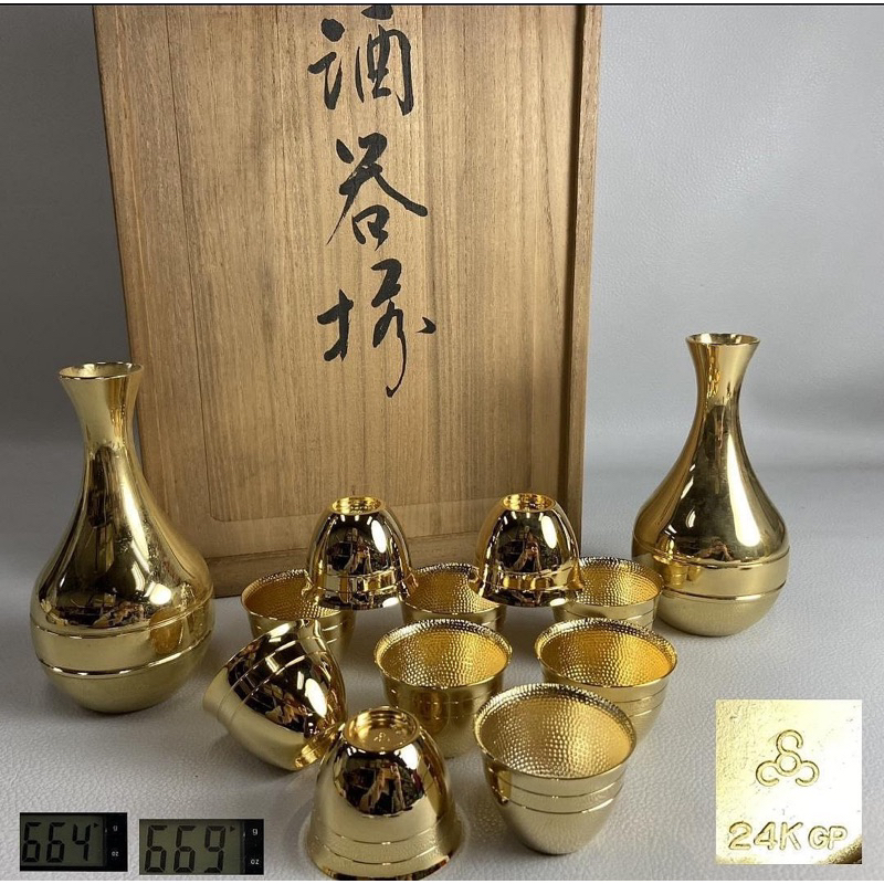 新品】金24KGP 金杯 酒器一式 箱入り - 金属工芸