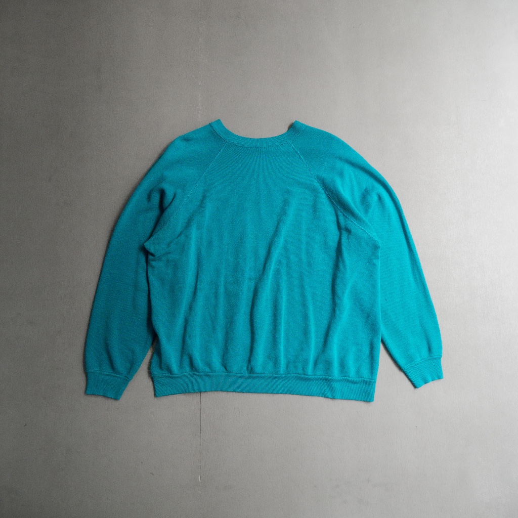 《白木11》 80s Vintage Blank Sweatshirt 美國製 土耳其藍 斜肩 素面 長袖 衛衣 大學t 