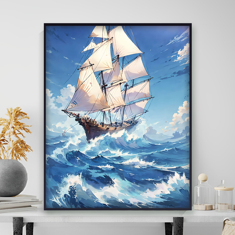 3月-新款-現貨-S101乘風破浪-30*40CM-DIY手繪數字油畫-手工填色輕奢 