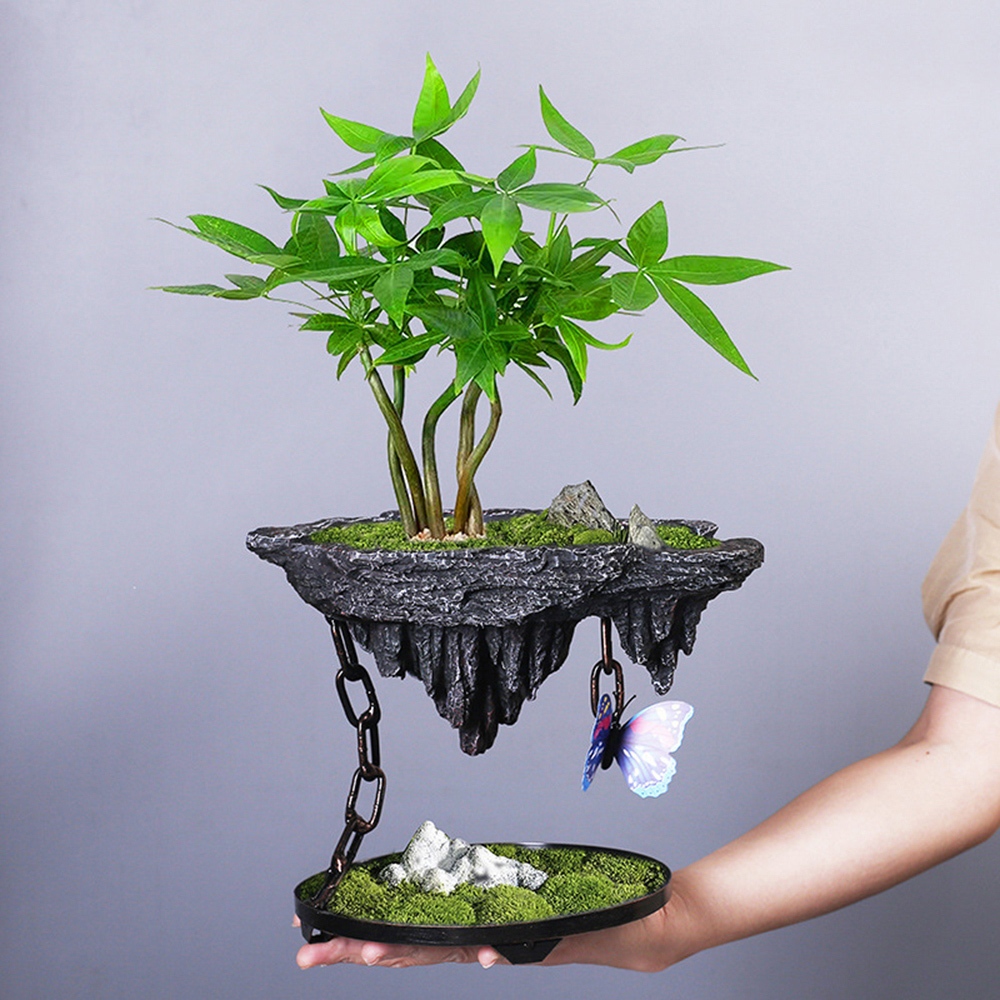 新品免運【上下都可造景x磁吸蝴碟】花盆花器漂浮島仿岩創意花器微景觀