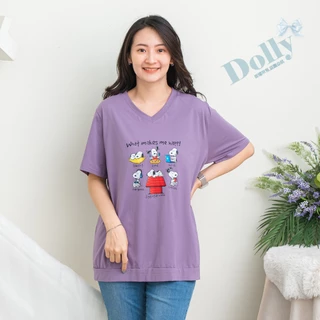 Dolly多莉大碼專賣店 台灣現貨  大尺碼V領6隻狗狗冰棉T恤(紫色) 709