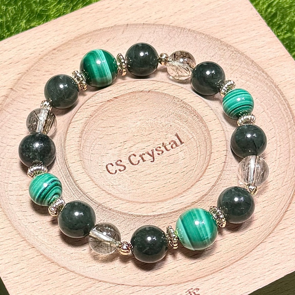 CS Crystal 編號714 - 孔雀石+滿礦綠髮晶+綠碧髮晶設計款 | 蝦皮購物