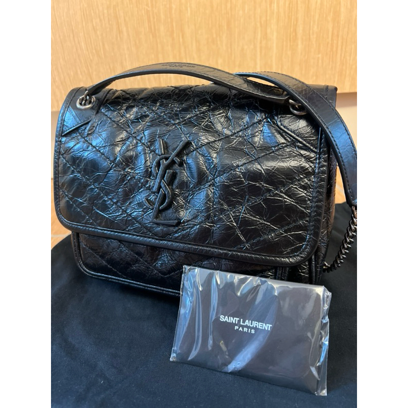 YSL SAINT LAURENT Baby Niki 小款 銀鍊 斜背包 肩背包 黑色 | 蝦皮購物