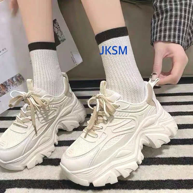 JKSM 小白鞋 厚底綁帶小白鞋 厚底板鞋 麵包鞋 休閒百搭拼色小白鞋 ~ 正常 | 蝦皮購物