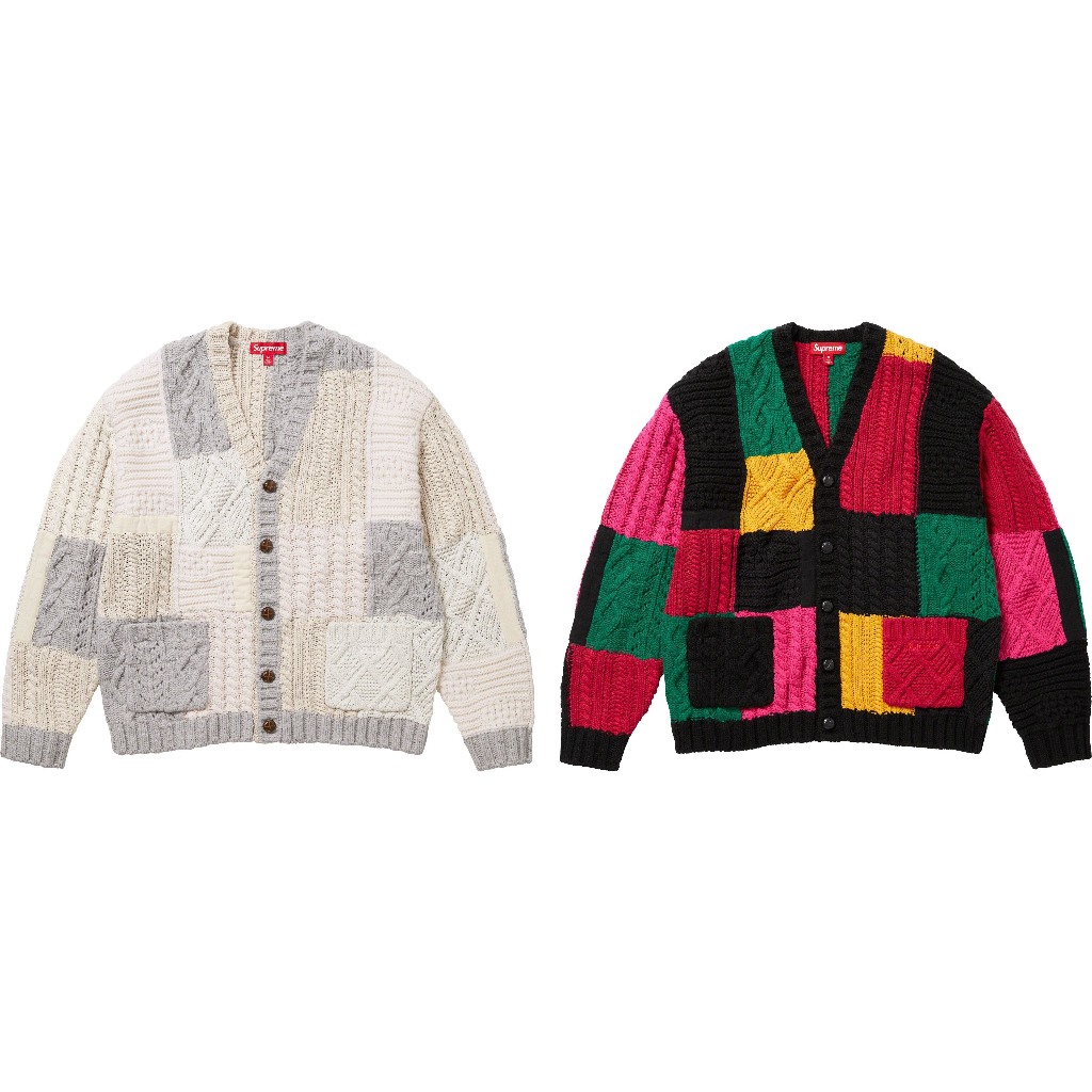 紐約范特西】預購SUPREME FW23 PATCHWORK CABLE KNIT CARDIGAN 針織衫