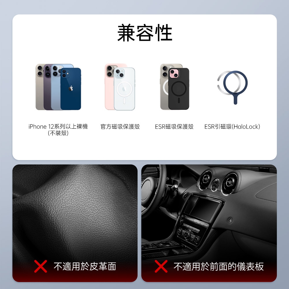 ESR 星環特斯拉款 iPhone MagSafe 磁吸車載支架, 黑