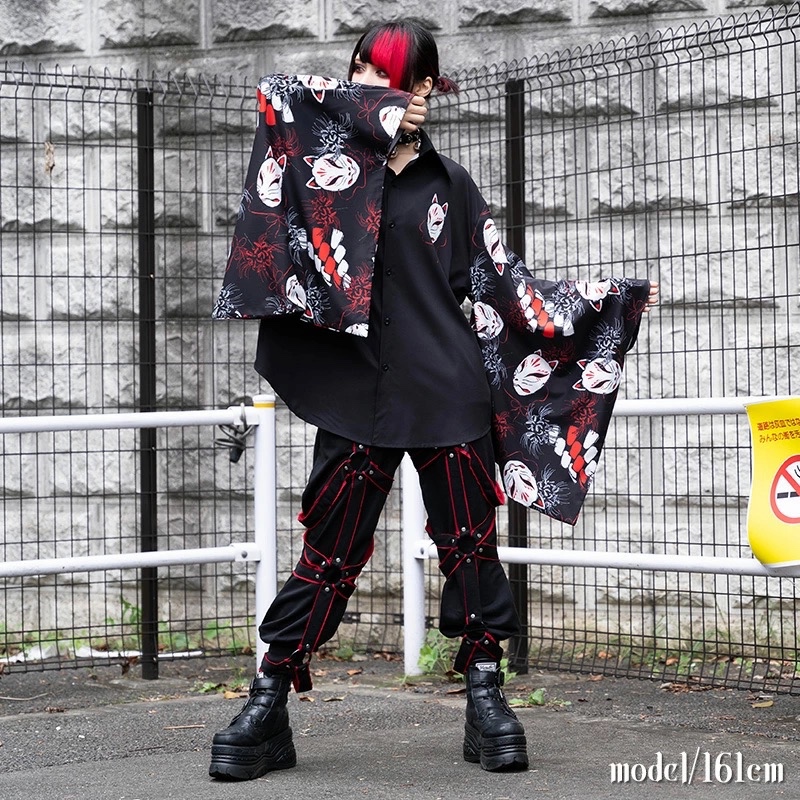 ACDC RAG 彼岸花狐狸原宿系地雷系黑色系襯衫和風日本代購外掛