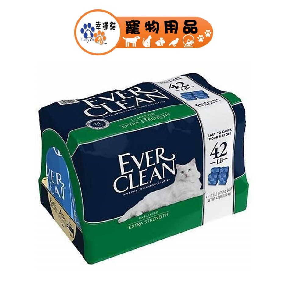 EverClean 藍鑽 低過敏結塊貓砂(4袋入) 綠標 42lb(19KG) 【幸運貓】 | 蝦皮購物