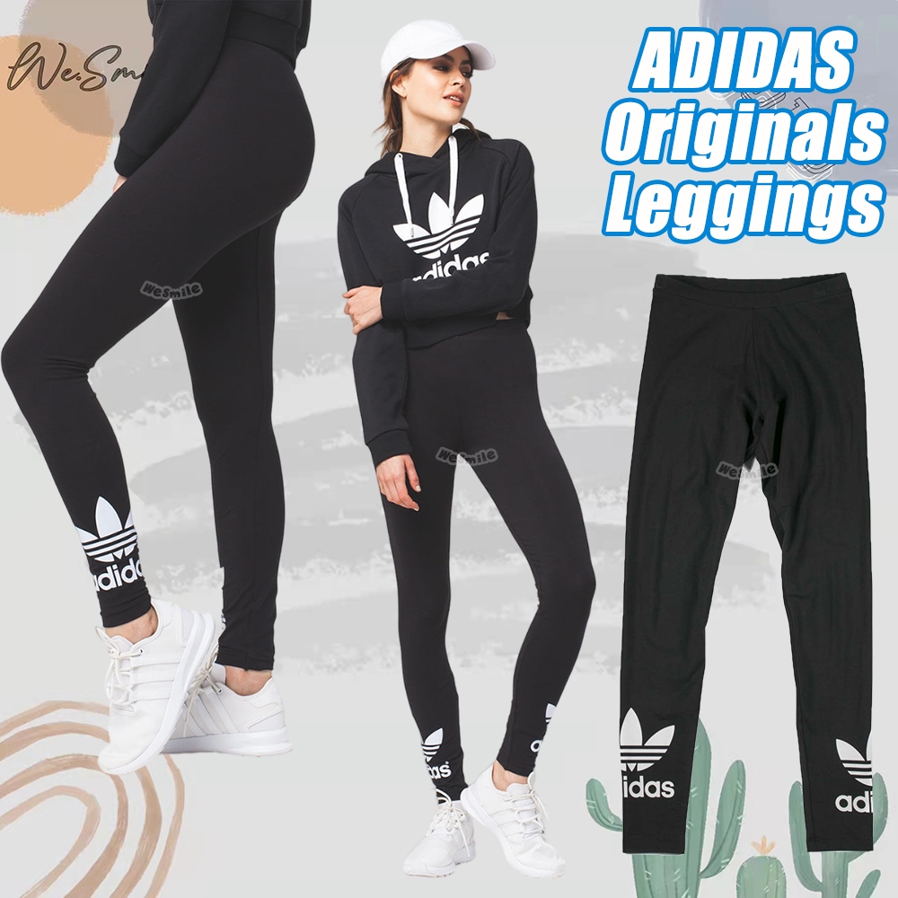 XS or M Women Adidas Originals Trefoil Logo Linear Leggings Black White  AJ8081