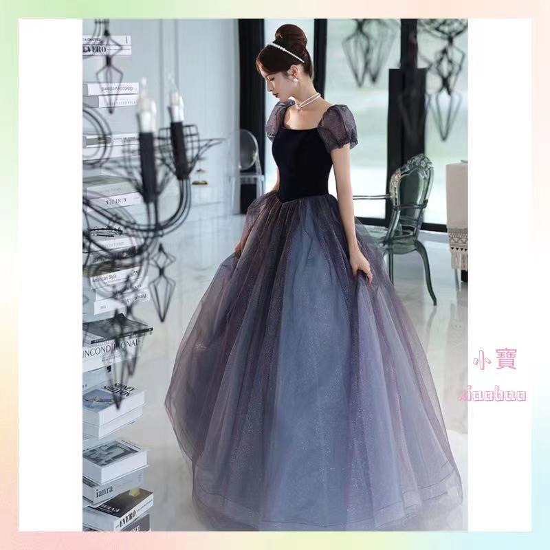 實拍 免運💛法式高端晚禮服 新款輕奢禮服 藝考晚會主持人連衣裙 優雅泡泡袖 蓬蓬長裙 高級感宴會長款晚禮服 生日part | 蝦皮購物