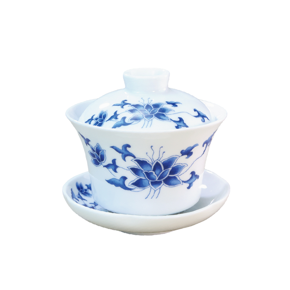 陶說】台灣製蓋碗三件杯100ml 仙桃花中華花泡茶功夫手抓三才碗茶壺茶具