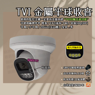 暖光攝影機 日夜全彩 TVI同軸收音 收音鏡頭 TVI 500萬 室內 金屬半球 監控鏡頭 攝影機 監視器 台製/發票
