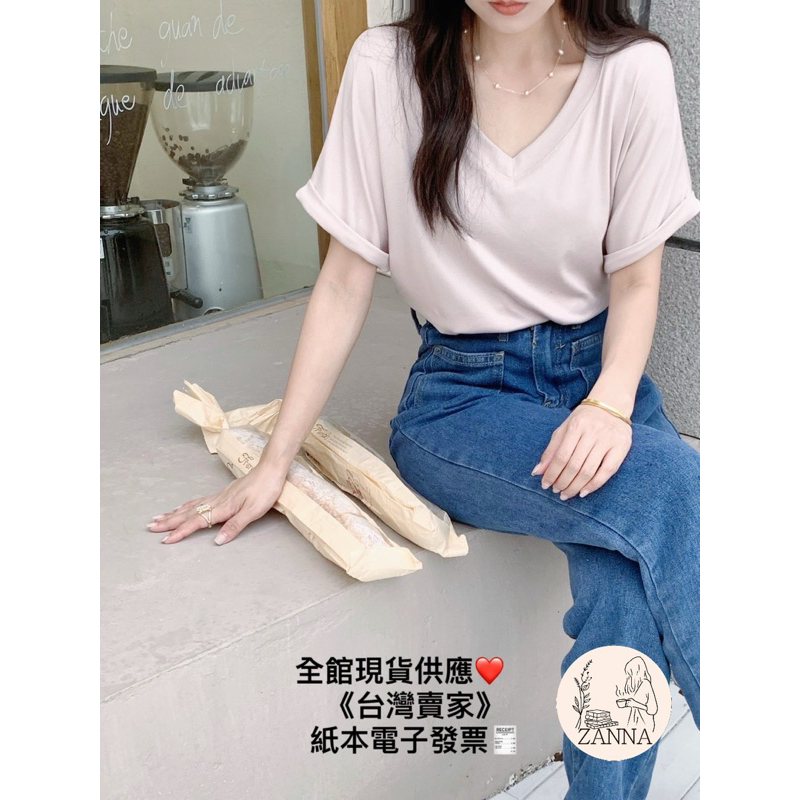 《zanna》 70239（33）定制款！加大版v領反折袖莫代爾面膜t 女裝 女生衣著 短袖 V領 寬鬆版 彈力 蝦皮購物