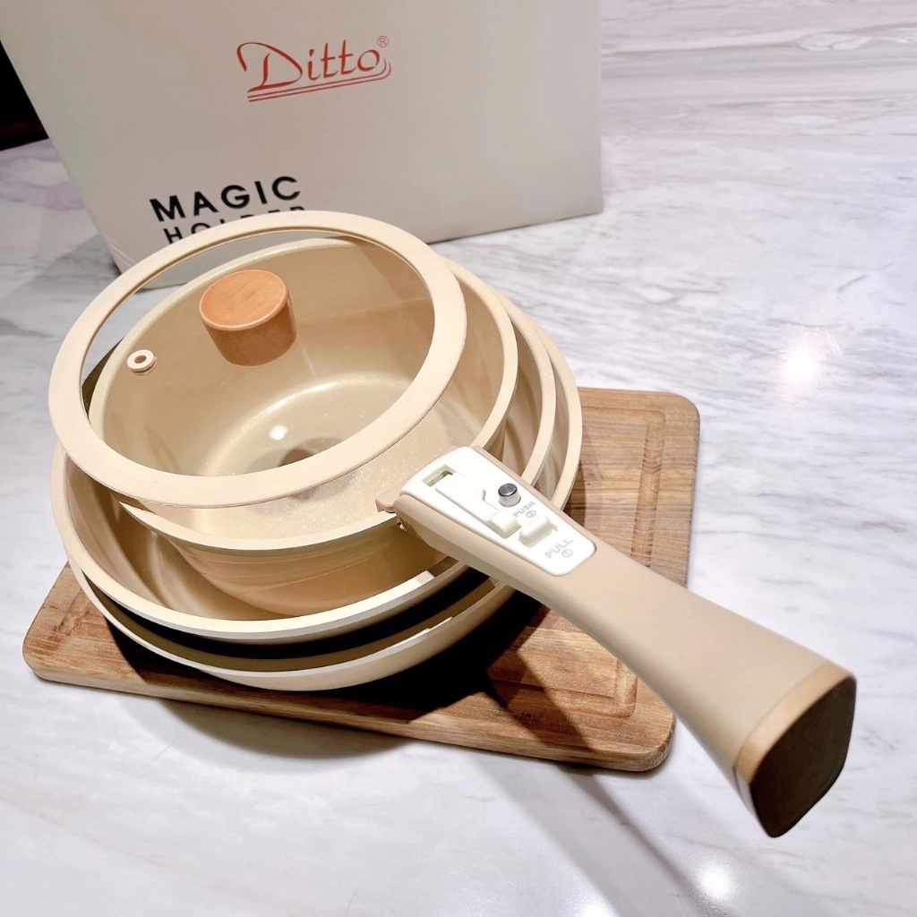 【現貨】韓國 Ditto 不沾鍋具5件組 (鍋子*3+把手+湯鍋蓋) 奶茶棕 小湯鍋 燉煮鍋 平底鍋 不沾鍋 煎鍋 | 蝦皮購物
