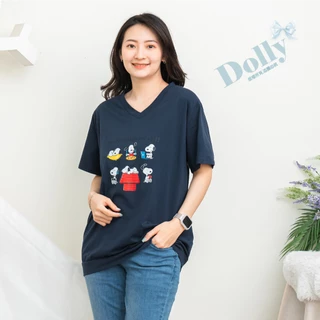 Dolly多莉大碼專賣店 台灣現貨  大尺碼V領6隻狗狗冰棉T恤(藍色) 709
