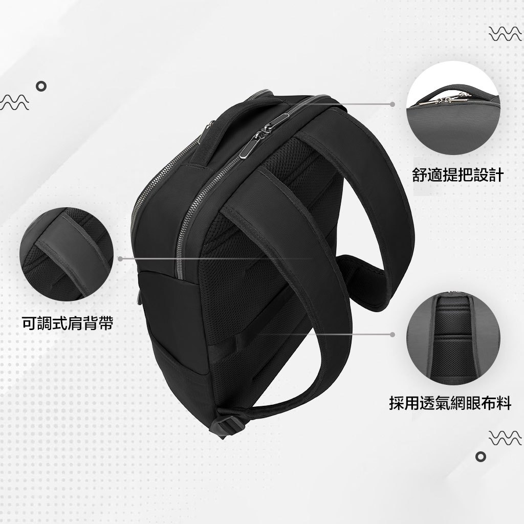 可調式肩背帶舒適提把設計採用透氣網眼布料