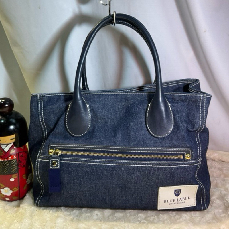 品牌BLUE LABEL CRESTBRIDGE 手提包單肩包純色牛仔布紐扣封口