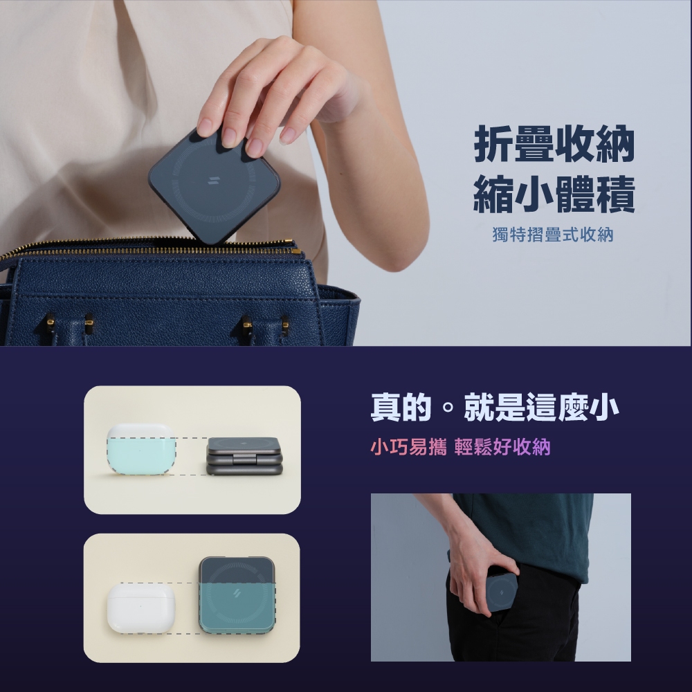 ADAM 折疊式三合一 20W 旅行磁吸無線充電座, 灰
