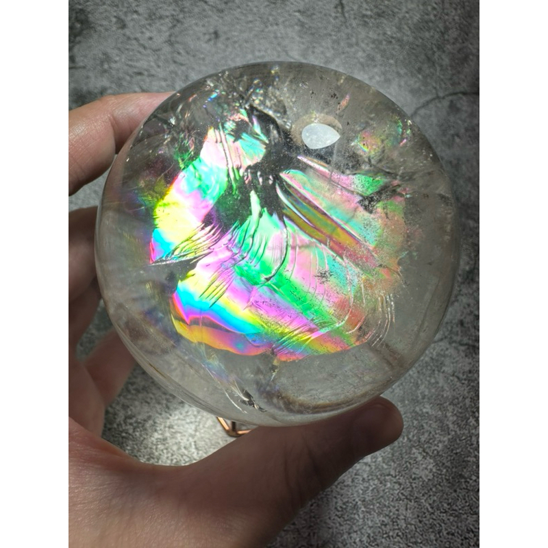 白水晶球【收藏級-極品】直徑76mm 大片彩爆彩彩色彩虹白水晶水晶球水晶