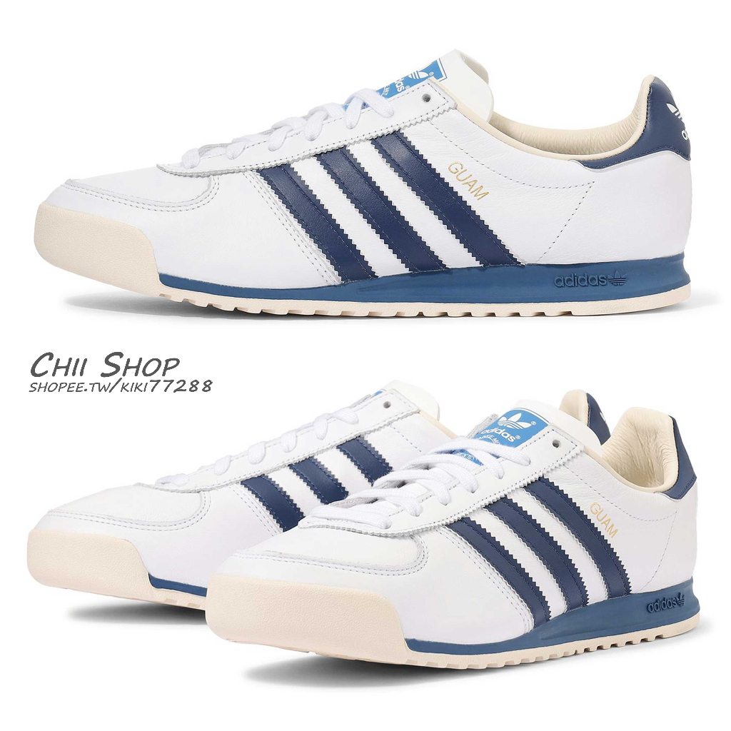 CHII】日本adidas GUAM 皮革復刻版白色x藍線ID2110 | 蝦皮購物