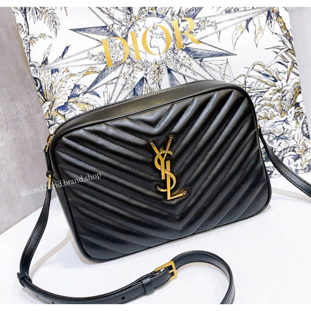 二手旗艦 YSL 黑色 山形紋 金LOGO 流蘇 拉鏈 相機包 斜背包 (中友店) | 蝦皮購物