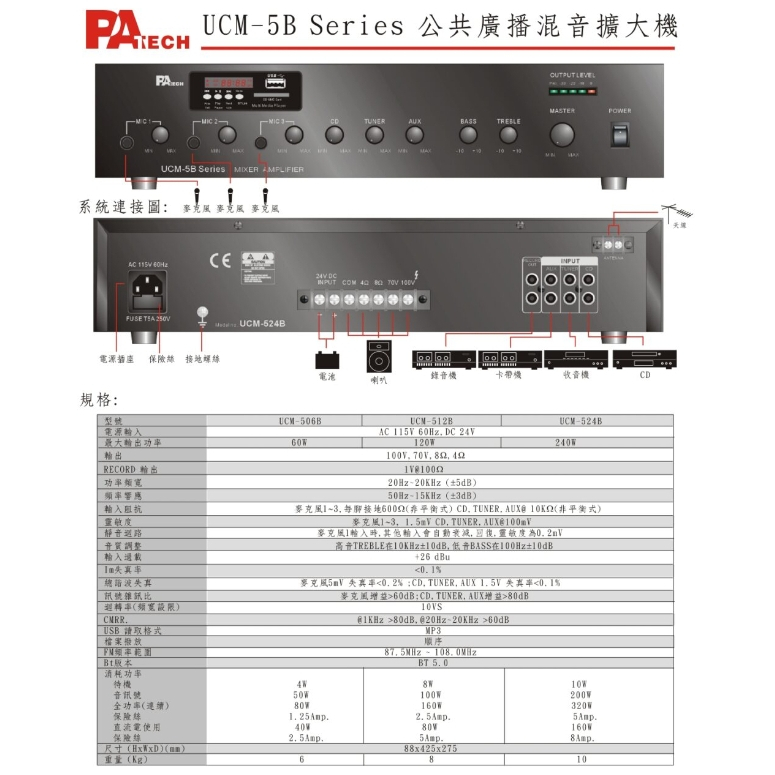【昌明視聽】 PA TECH UCM-512B 專業級 公共廣播麥克風混音機 | 蝦皮購物