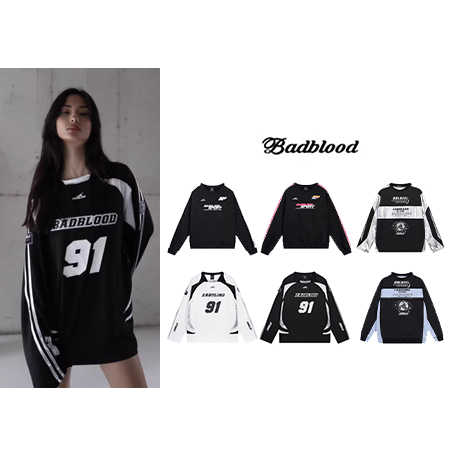 BadBlood 韓國代購長袖球衣字母數字刺綉logo 男女同款復古寬鬆潮流上衣 