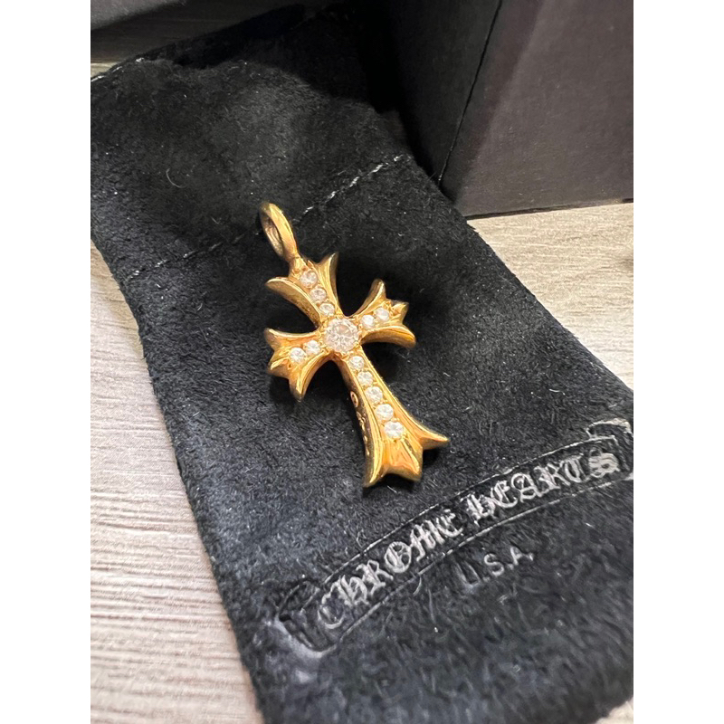 Chrome Hearts 克羅心 22K 十字花 鑽 墜飾CHARM - TINY CH CROSS - F / GL