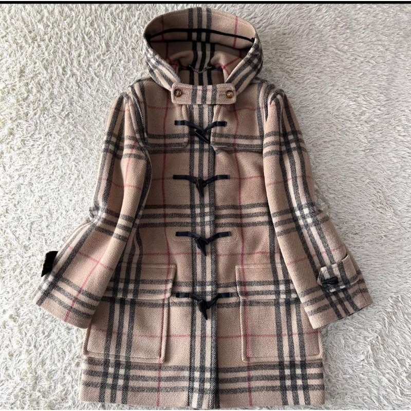 原價約11萬5／極美品／女L碼／Burberry 頂級款連帽羊毛大衣／牛角扣