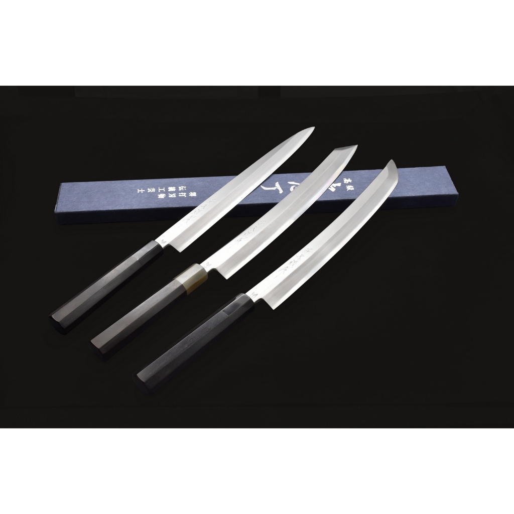 10本セット 二段銀巻 黒水牛角 フグ引き270 黒檀八角柄 フグ引き9寸 5