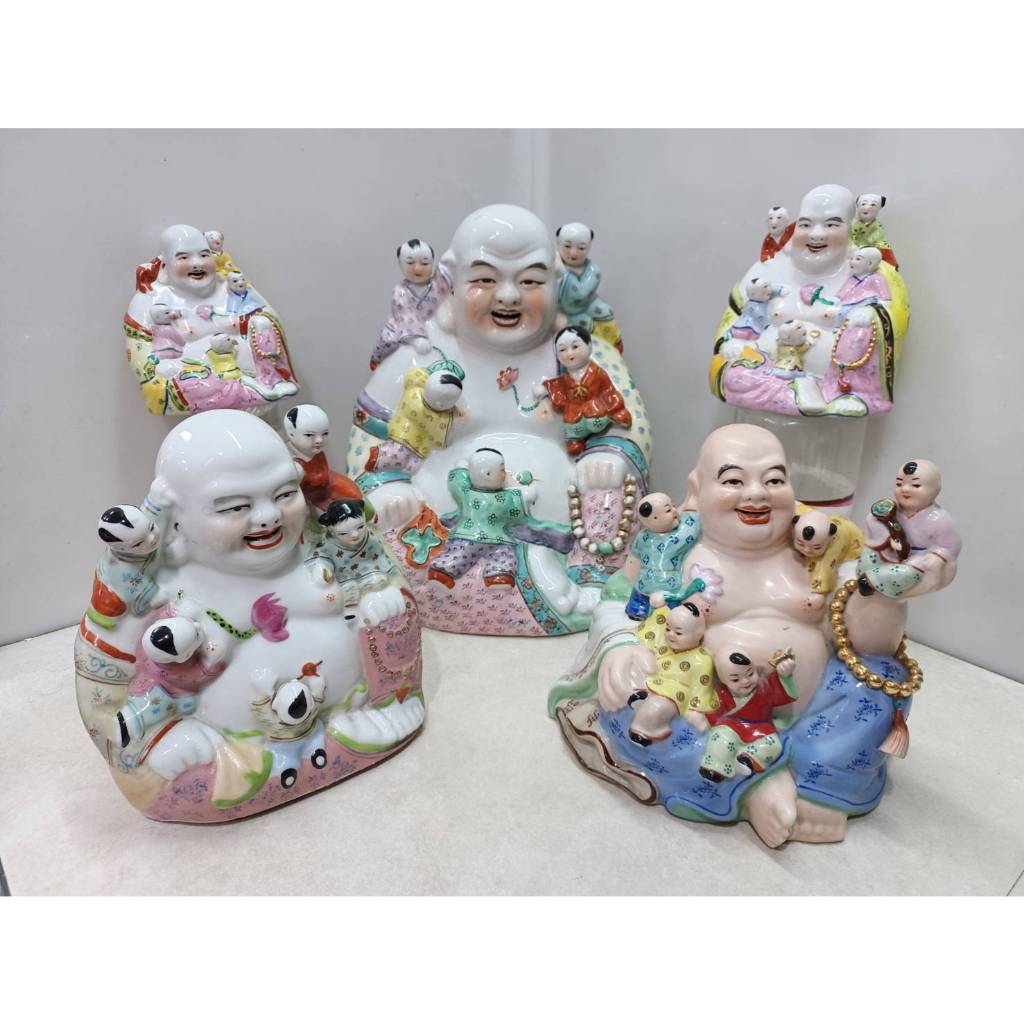 早期粉彩五子豋科早期手繪粉彩五子登科彌勒佛| 蝦皮購物