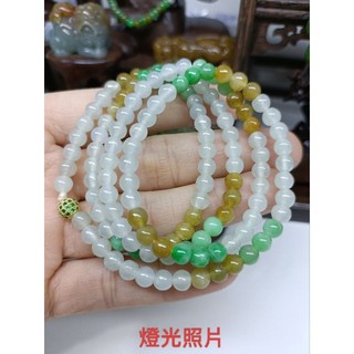 天然翡翠A貨緬甸玉 冰起光三彩 白冰透繩+果楊綠+無燒黃翡 長串項鍊 保證實物燈光避光照片錄影 手珠 手串 珠鍊 蝦皮購物