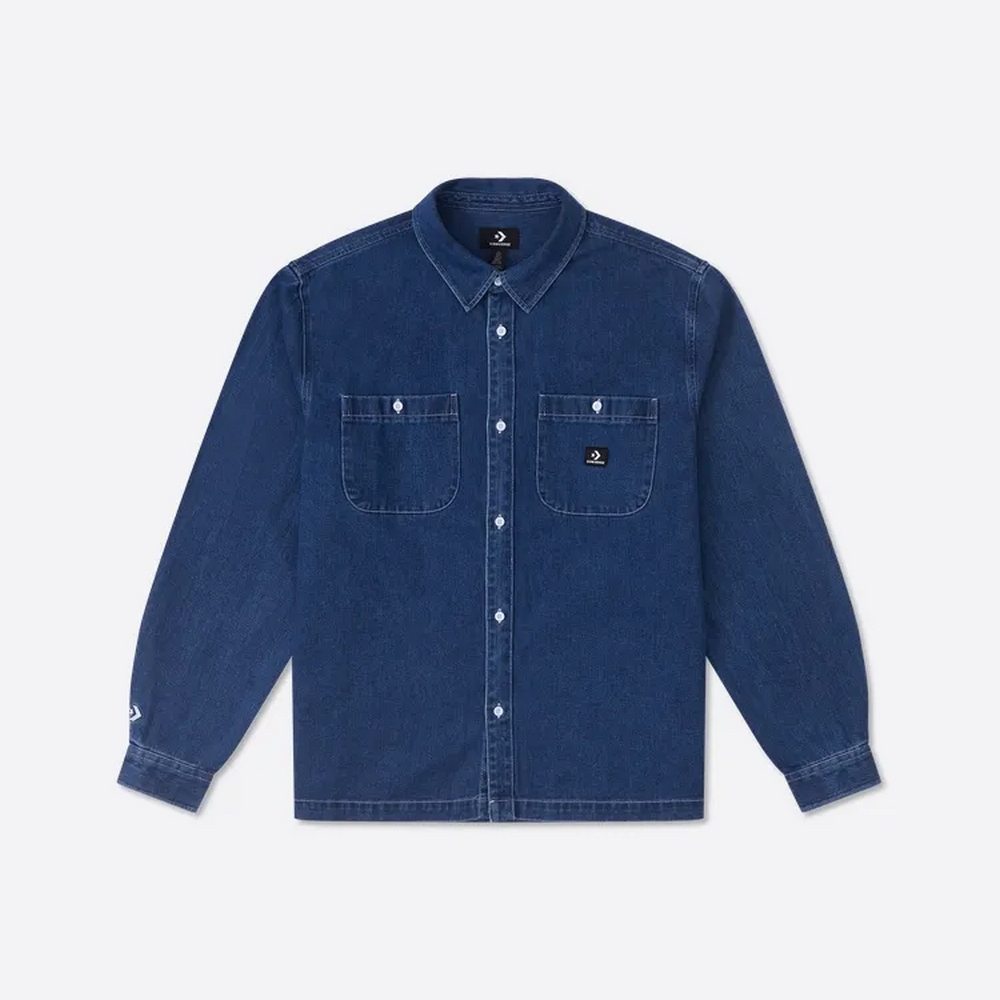 CONVERSE DENIM BUTTON DOWN SHIRT 牛仔外套 男 牛仔藍_10026570-A01 現貨 | 蝦皮購物