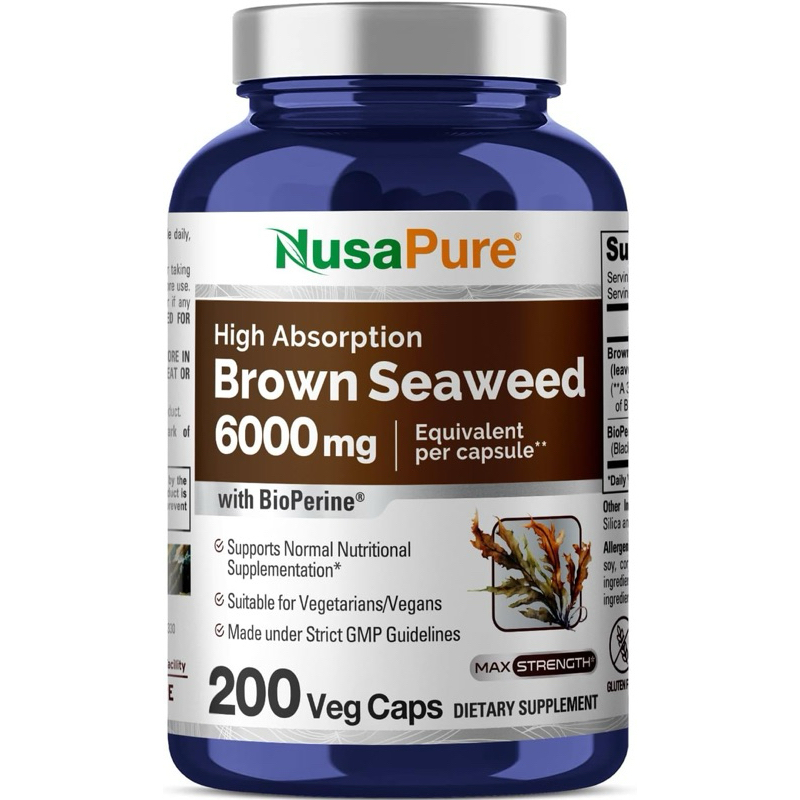 『美國原裝進口』NusaPure Brown seaweed 褐藻 棕色海藻萃取物 6,000毫克 -200粒素食膠囊 | 蝦皮購物