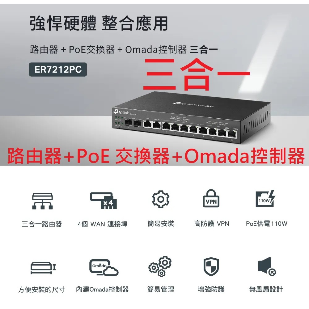 促銷價~TP-LINK ER7212PC Omada 三合一 VPN 路由器+PoE交換器+SDN控制器 | 蝦皮購物