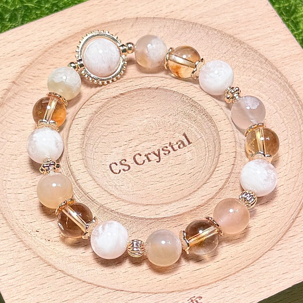 CS Crystal 編號754 - 雪花幽靈水晶+櫻花瑪瑙+高品透體黃水晶設計款 | 蝦皮購物