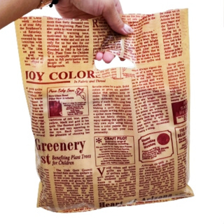 [台中永久] 復古風 英文報紙款 手提塑膠袋 打洞袋 台灣製 通用袋 薄款 咖底報紙 服飾袋 購物袋 禮物袋 塑膠袋