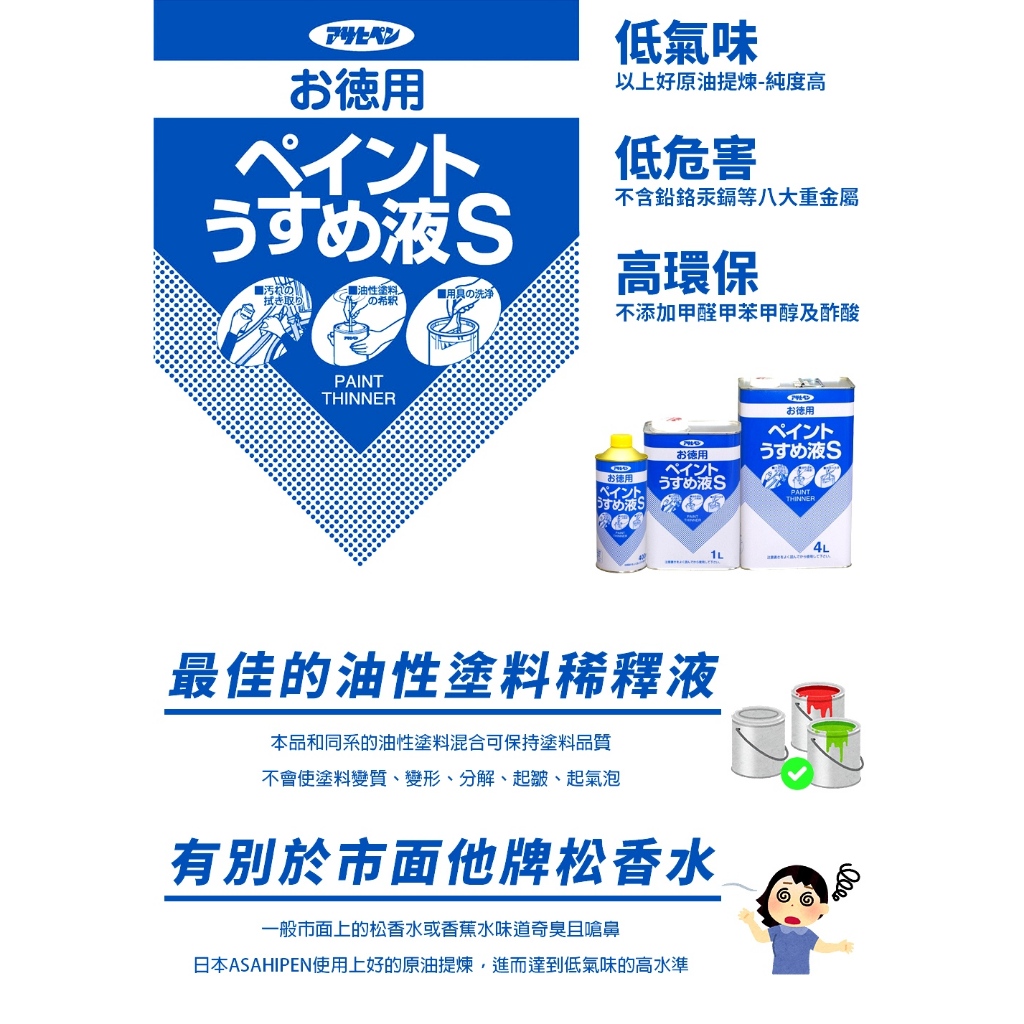 日本Asahipen】低臭味高環保松香水400ML 1L 松香水香蕉水甲苯去漬油