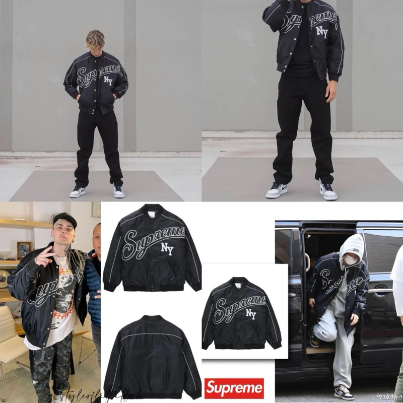 SUPREME CONTRAST SCRIPT VARSITY JACKET BLACK MEDIUM MINT | eBay Supreme Contrast Script Varsity Jacket M