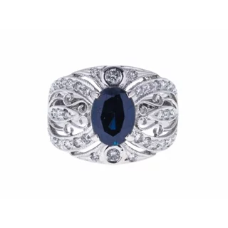 【久大御典品】天然藍寶戒指 1.81CT 天然鑽石34粒 14k585 造型 編號:R10657