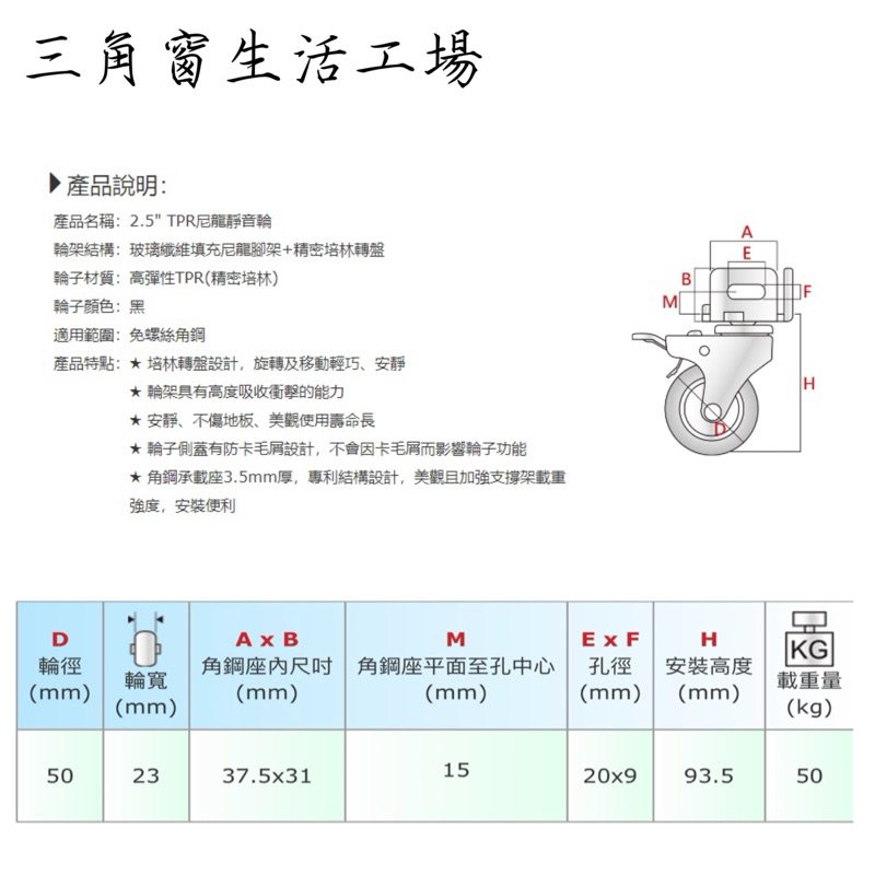 【三角窗生活工場】 2.5吋消光黑角鋼輪｜附螺絲｜台灣製造｜靜音輪｜萬向輪｜推車輪｜煞車輪｜角鋼專用輪｜兩吋半角鋼輪 | 蝦皮購物