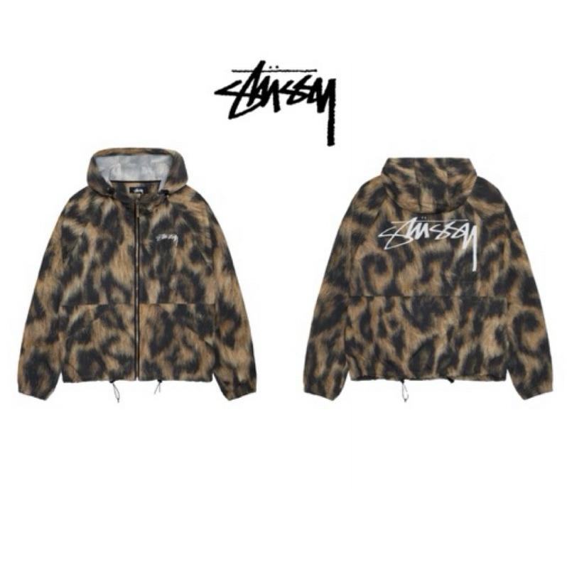 STUSSY BEACH SHELL FUR PRINT 豹紋衝鋒衣迷彩潮流夾克拉鍊連帽外套