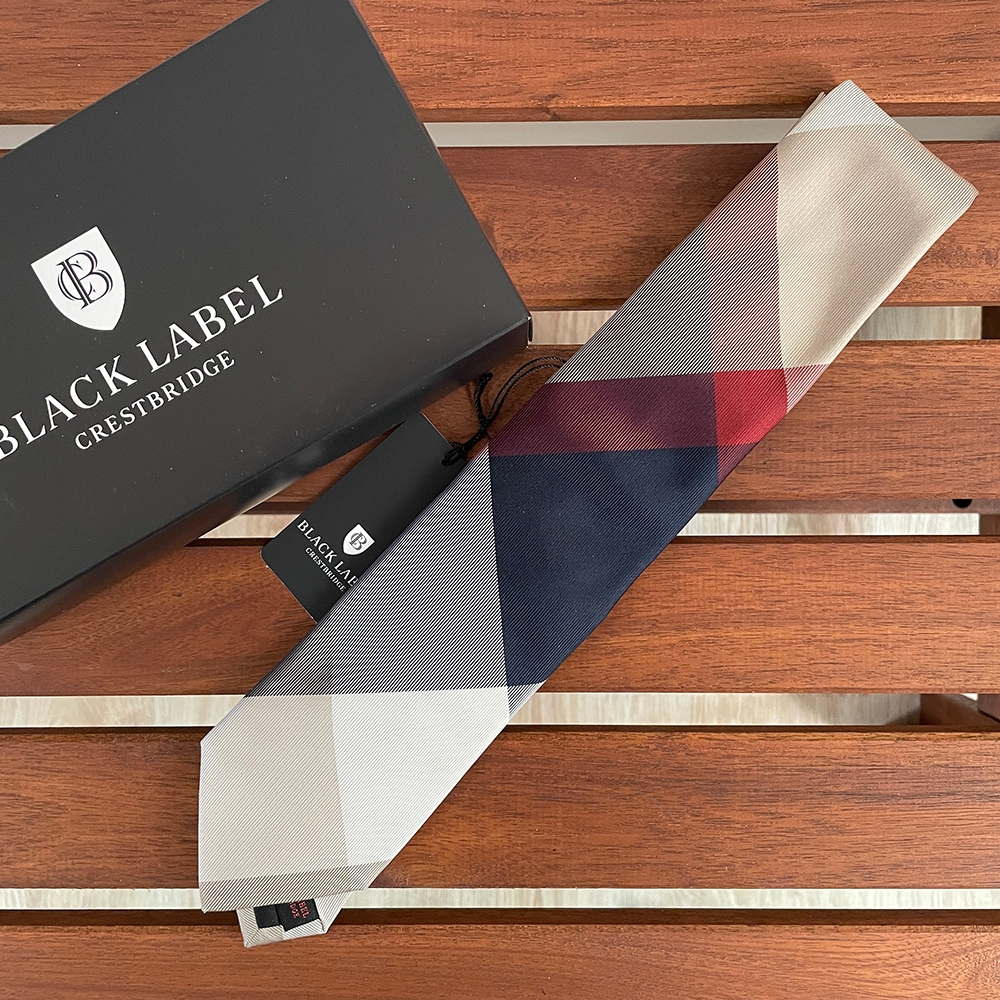 BURBERRY 日本黑標BLACK LABEL CRESTBRIDGE 日本製100%絲綢經典格紋
