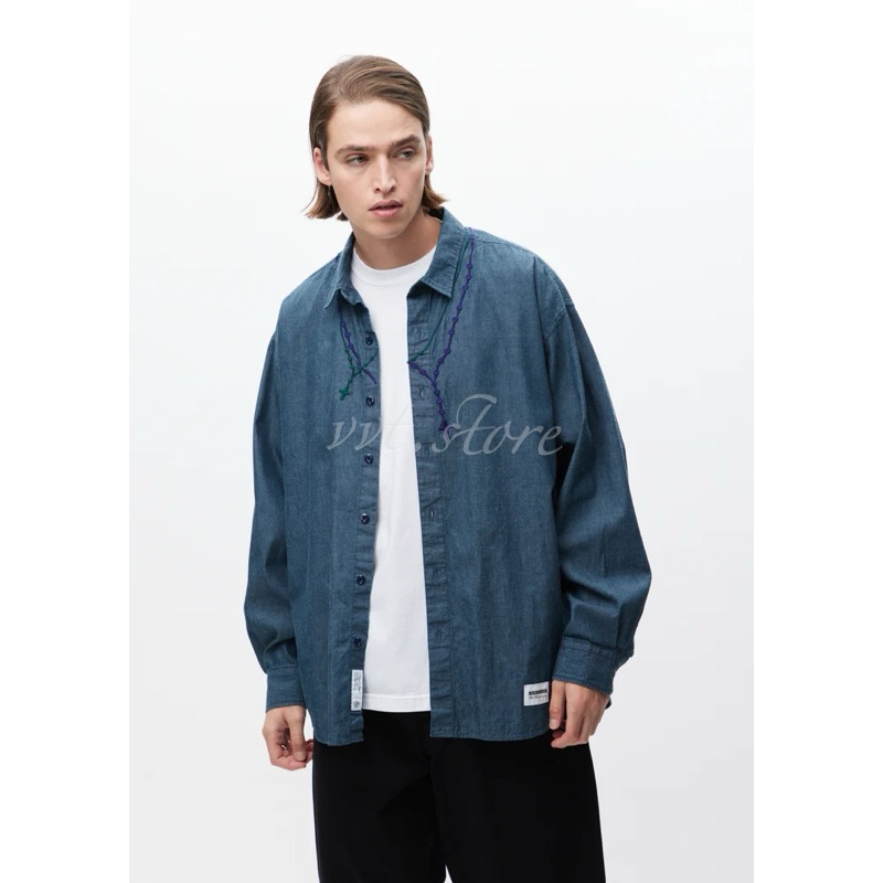 NEIGHBORHOOD 24SS DOUBLE CROSS EMBROIDERY SHIRT LS 項鍊長袖襯衫