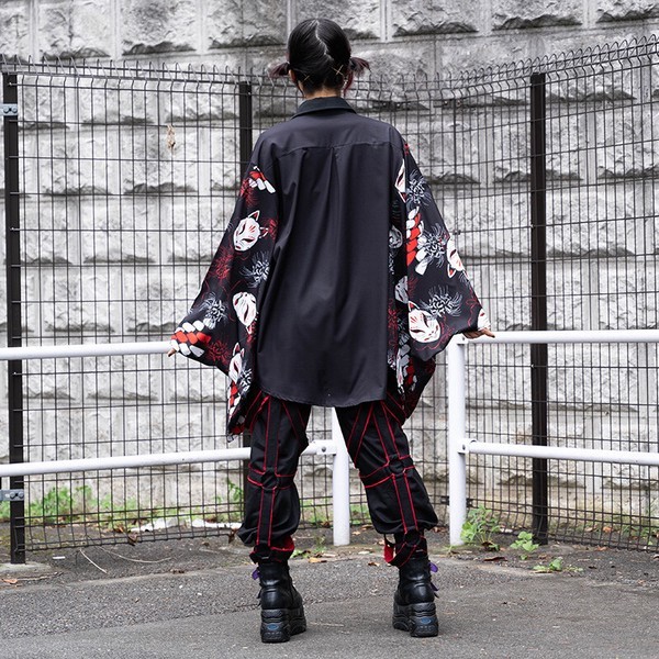 ACDC RAG 彼岸花狐狸原宿系地雷系黑色系襯衫和風日本代購外掛